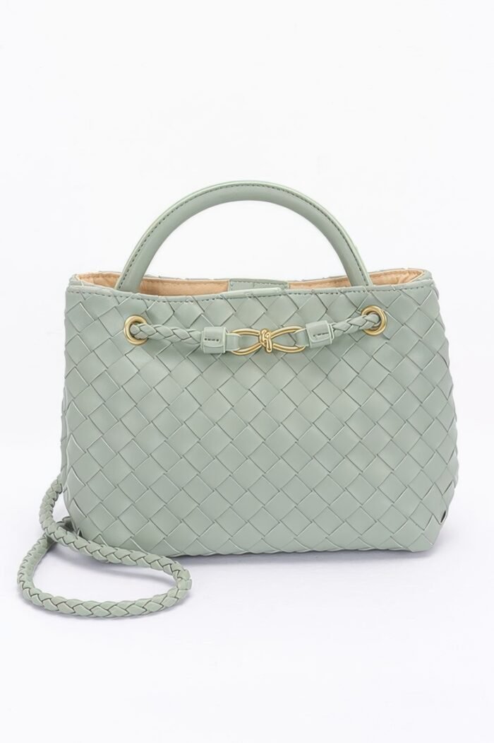 Faux Leather Braided Top Handle Bag - Image 1