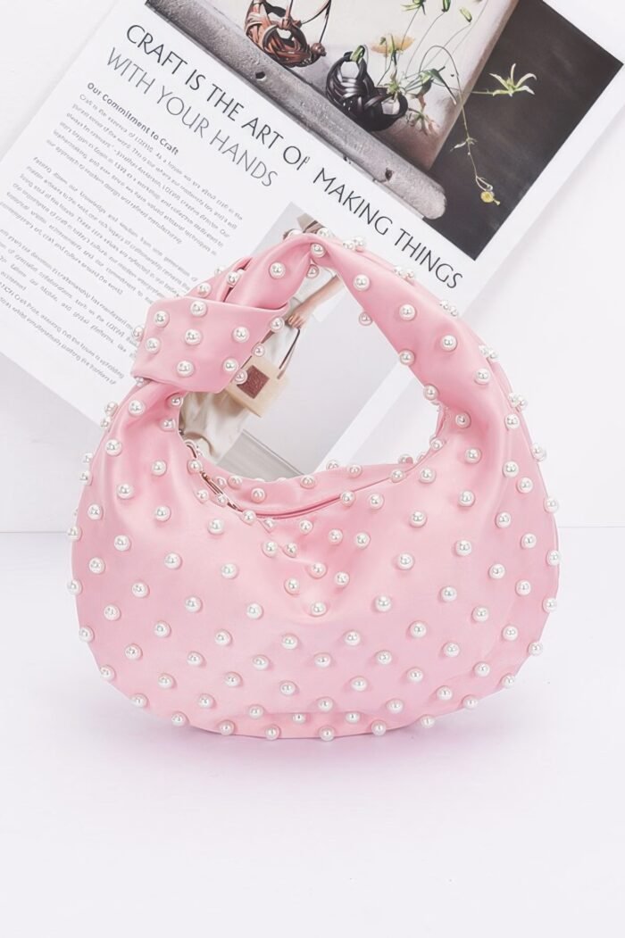 Faux Pearl Studded Satin Bag - Image 1