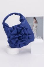 Faux Leather Big Flower Handle Bag