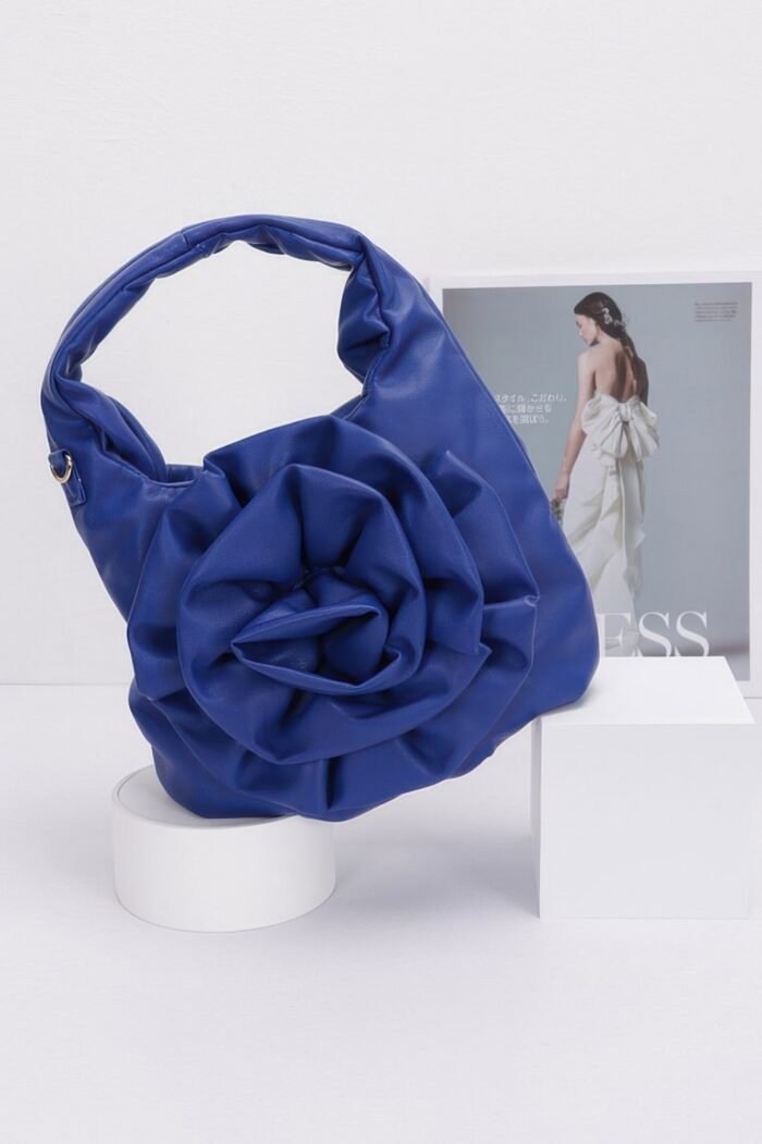 Faux Leather Big Flower Handle Bag - Image 2