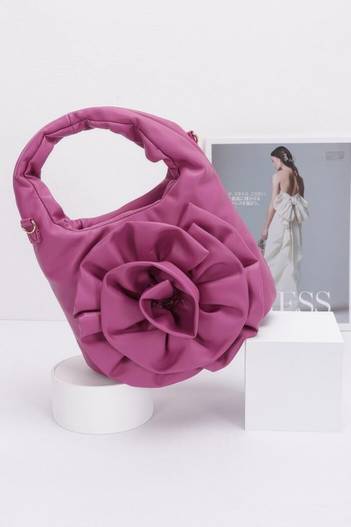 Faux Leather Big Flower Handle Bag - Image 3