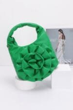 Faux Leather Big Flower Handle Bag