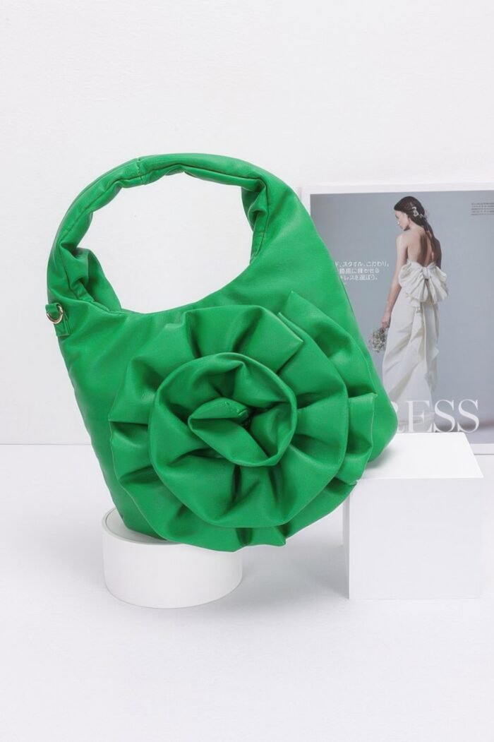 Faux Leather Big Flower Handle Bag - Image 4
