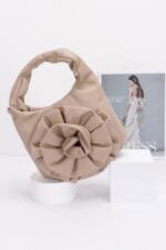 Faux Leather Big Flower Handle Bag