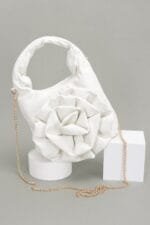 Faux Leather Big Flower Handle Bag