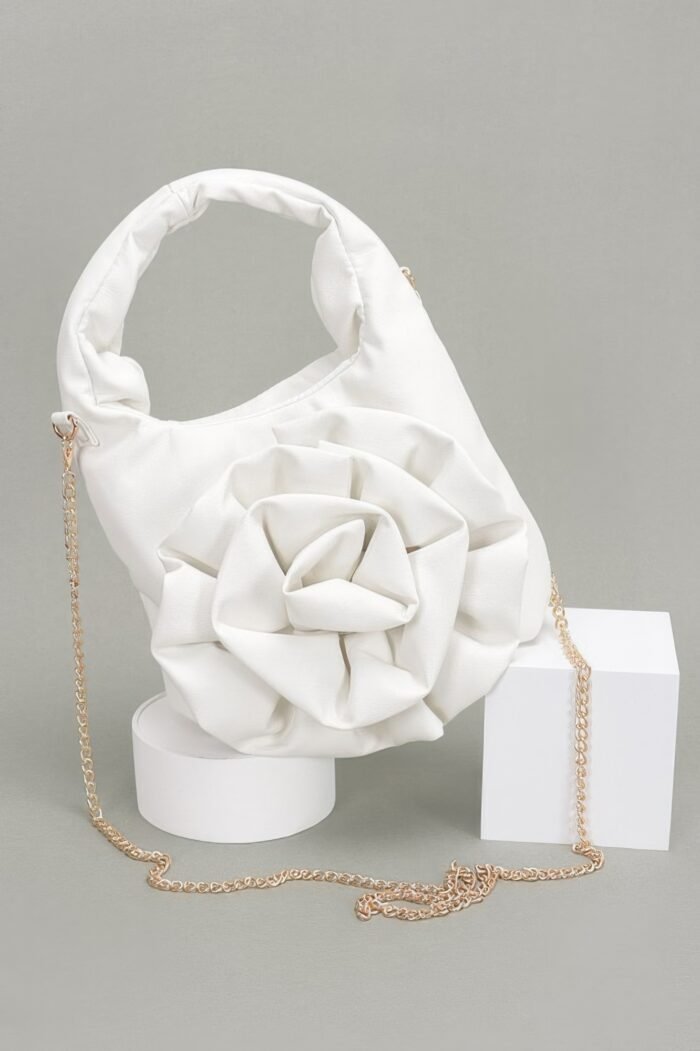 Faux Leather Big Flower Handle Bag - Image 7