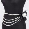 Layered Faux Pearl Flower Ribbon Belt
