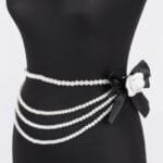 Layered Faux Pearl Flower Ribbon Belt