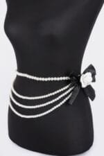 Layered Faux Pearl Flower Ribbon Belt
