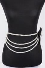 Layered Faux Pearl Flower Ribbon Belt