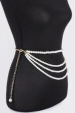 Layered Faux Pearl Flower Ribbon Belt