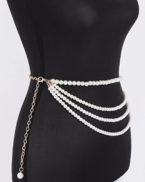 layered faux pearl flower ribbon belt