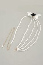 Layered Faux Pearl Flower Ribbon Belt