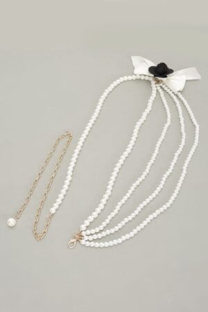 Layered Faux Pearl Flower Ribbon Belt