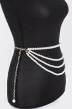 Layered Faux Pearl Flower Ribbon Belt