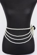 Layered Faux Pearl Flower Ribbon Belt