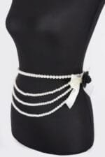 Layered Faux Pearl Flower Ribbon Belt