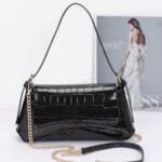 Croc Embossed Mirror Metallic Shoulder Bag