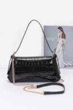 Croc Embossed Mirror Metallic Shoulder Bag