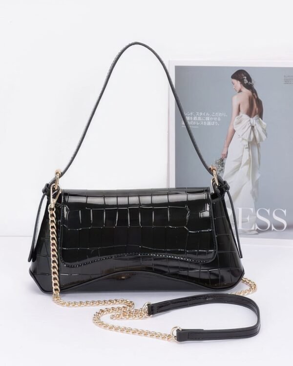 Croc Embossed Mirror Metallic Shoulder Bag