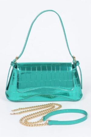 Croc Embossed Mirror Metallic Shoulder Bag Croc Embossed Mirror Metallic Shoulder Bag