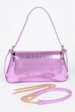 Croc Embossed Mirror Metallic Shoulder Bag