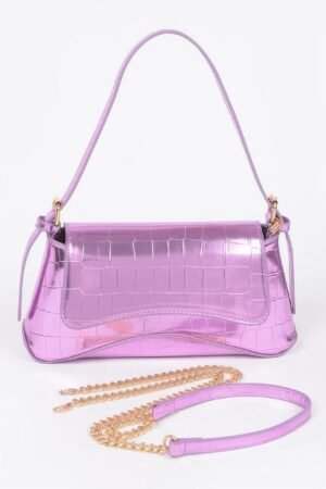 Croc Embossed Mirror Metallic Shoulder Bag Croc Embossed Mirror Metallic Shoulder Bag