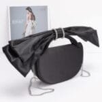 Oversized Bow Handle Satin Crossbody Bag