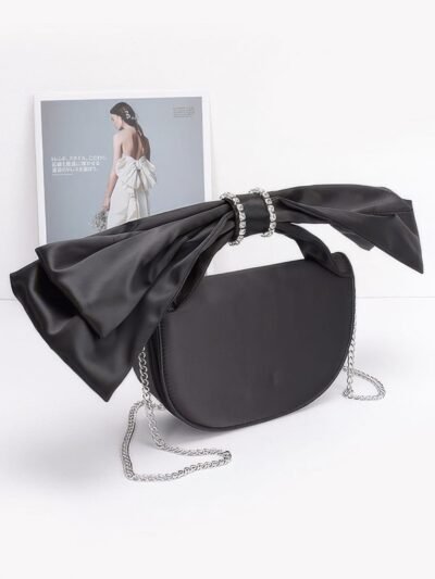 Oversized Bow Handle Satin Crossbody Bag