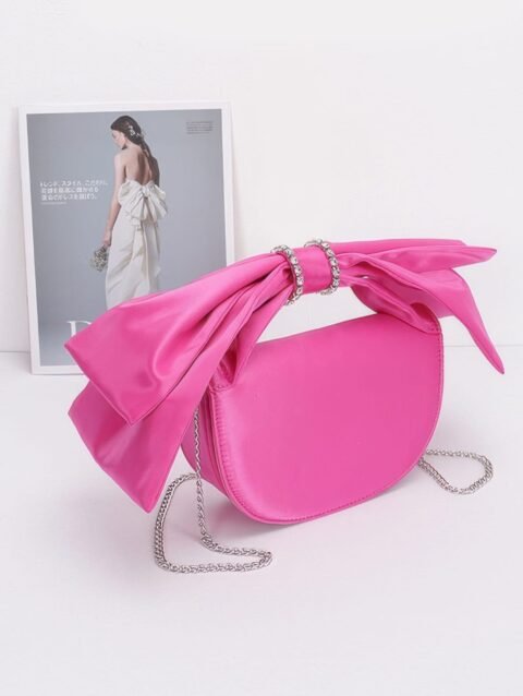 Oversized Bow Handle Satin Crossbody Bag