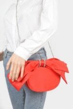 Oversized Bow Handle Satin Crossbody Bag