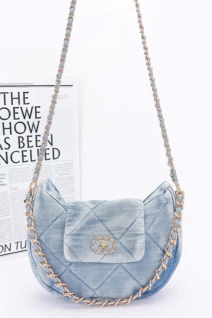 Quilted Washed Denim Crossbody Bag - Image 1