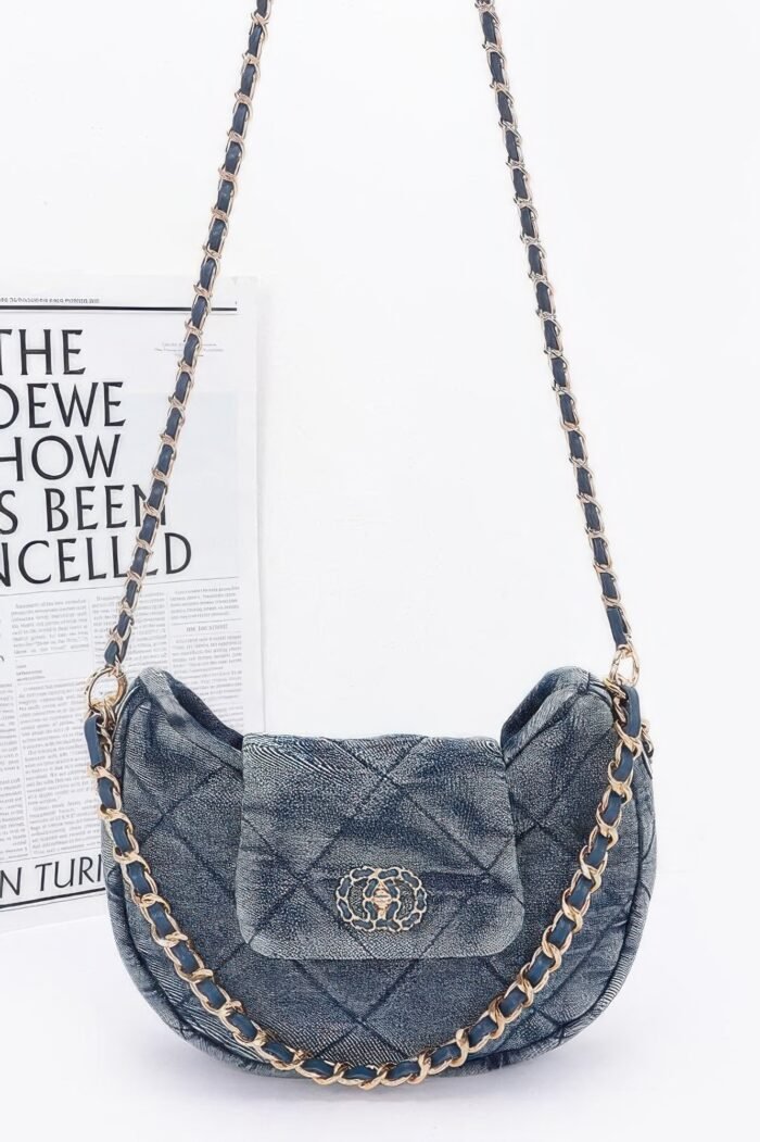 Quilted Washed Denim Crossbody Bag - Image 2