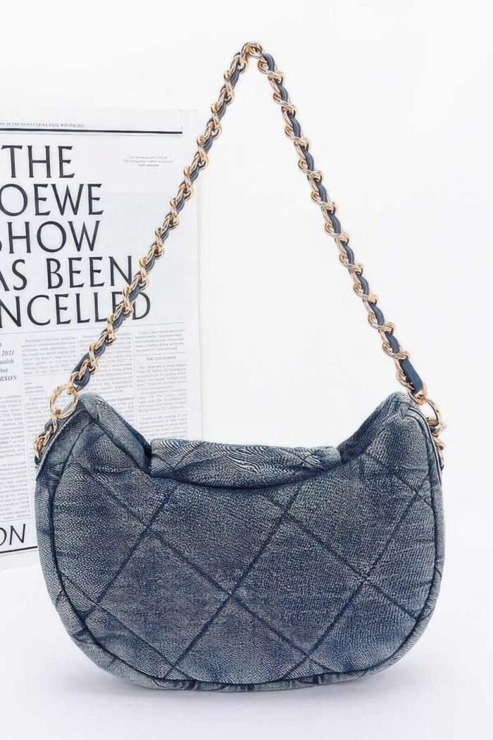 Quilted Washed Denim Crossbody Bag - Image 3