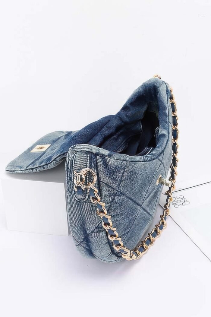 Quilted Washed Denim Crossbody Bag - Image 4
