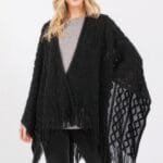 Diamond Pattern Tassel Knit Ruana