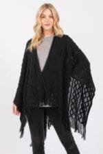 Diamond Pattern Tassel Knit Ruana