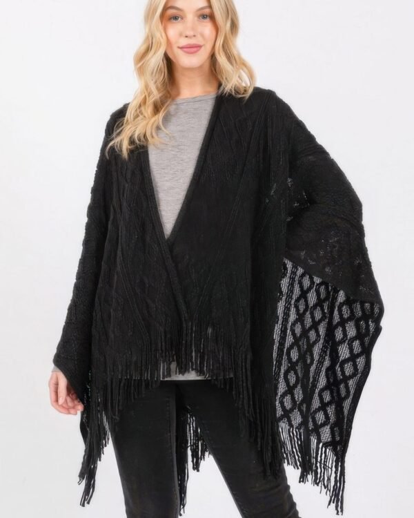 Diamond Pattern Tassel Knit Ruana