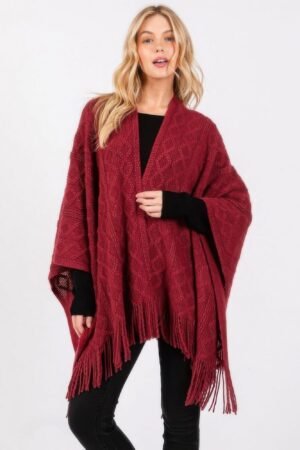 Diamond Pattern Tassel Knit Ruana Diamond Pattern Tassel Knit Ruana