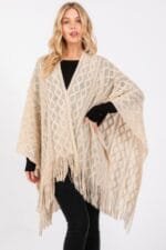 Diamond Pattern Tassel Knit Ruana