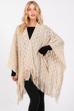 Diamond Pattern Tassel Knit Ruana Diamond Pattern Tassel Knit Ruana