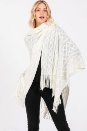 Diamond Pattern Tassel Knit Ruana Diamond Pattern Tassel Knit Ruana