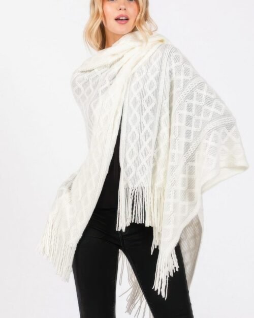 diamond pattern tassel knit ruana