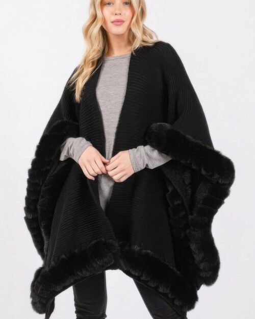 faux fur trim cape with closure