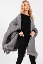 Faux Fur Trim Cape With Closure