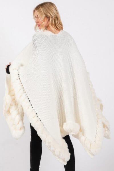 Faux Fur Trim Cape With Closure