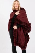 Faux Fur Collar And Trim Cape With Closure