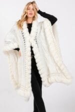 Faux Fur Collar And Trim Cape With Closure