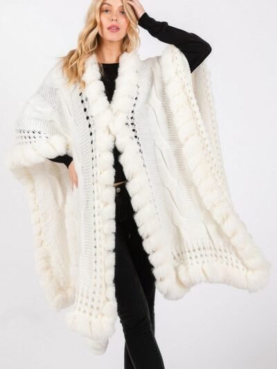 Faux Fur Collar And Trim Cape With Closure Faux Fur Collar And Trim Cape With Closure