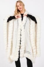 Faux Fur Collar And Trim Cape With Closure